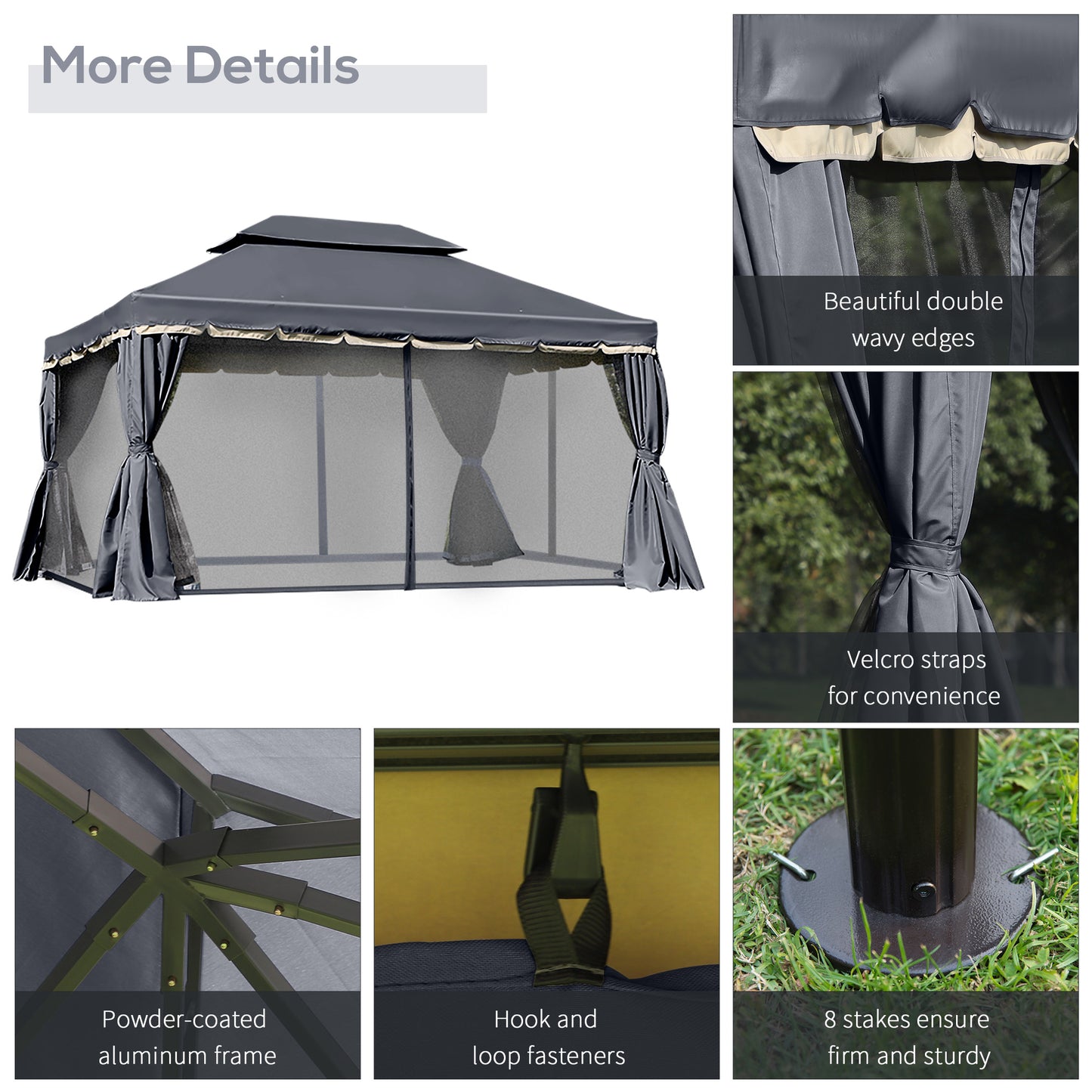 13' x 10' Patio Gazebo, Double Roof Outdoor Gazebo Canopy Shelter with Netting & Curtains, Strong Aluminum Frame, Black