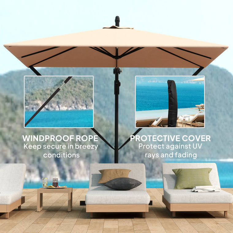 Khaki Offset Umbrella UPF50+ with Wind Securing Cover