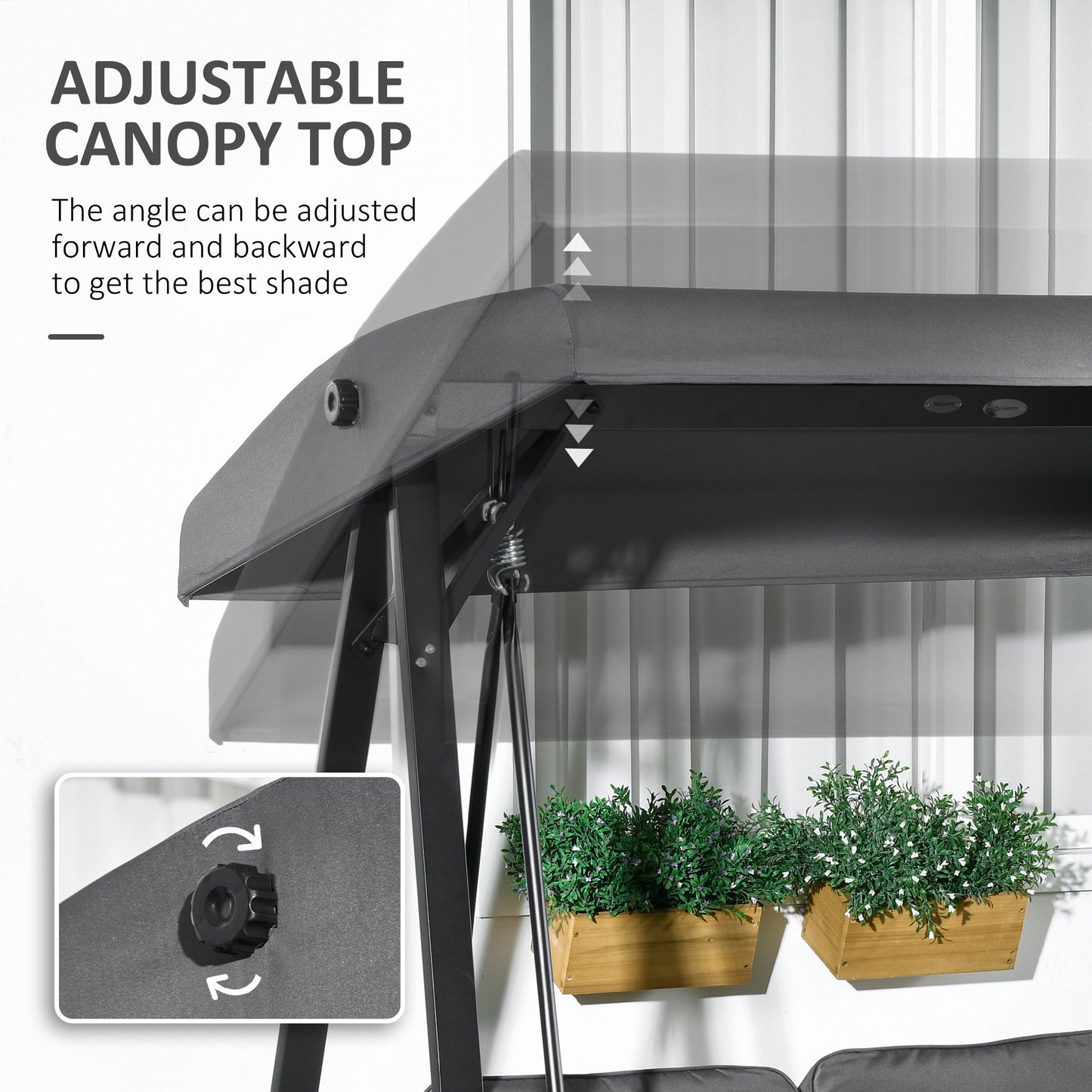2-Seater Outdoor Porch Swing with Adjustable Canopy, Patio Swing Chair for Garden, Poolside, Backyard, Dark Blue