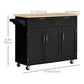 Modern Kitchen Island, Utility Kitchen Serving Cart with 2 Storage Drawers & Cabinets for Dining Room, Black