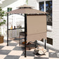 8' x 5' Grill Gazebo, Double Tiered Barbecue Grill Gazebo Shelter with Side Awning, 2 Side Shelves, 6 Hooks, Khaki