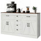 Sideboard Buffet Cabinet, 55" Farmhouse Kitchen Cabinet with 4 Barn Doors, 6 Drawers and 2 Adjustable Shelves, White