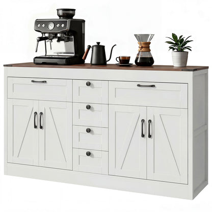 55" Farmhouse Sideboard Cabinet with 4 Barn Doors - White