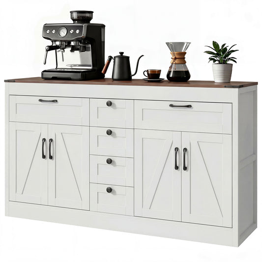 55" Farmhouse Sideboard Cabinet with 4 Barn Doors - White