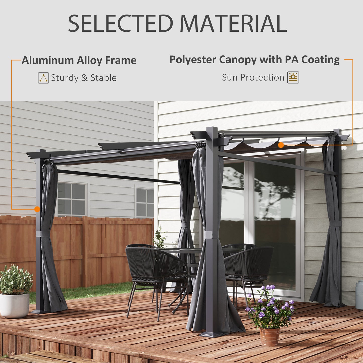 Metal Pergola with Sliding Roof Canopy, Retractable Pergola Canopy