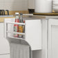 Kitchen Island with Storage, Rolling Kitchen Cart on Wheels, Kitchen Island with Storage, Drawer, 3 Cabinets, Stainless Steel Countertop, Spice Rack and Towel Rack, White