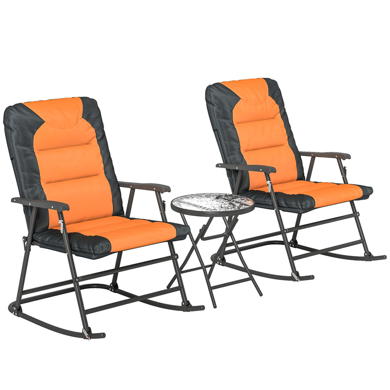 3-Piece Outdoor Foldable Rocking Chair Set, Orange