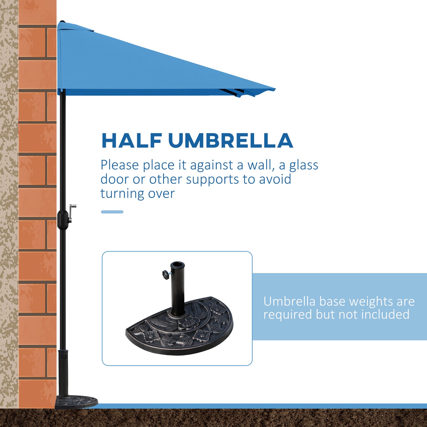 8ft Half Round Balcony Umbrella with 5 Ribs