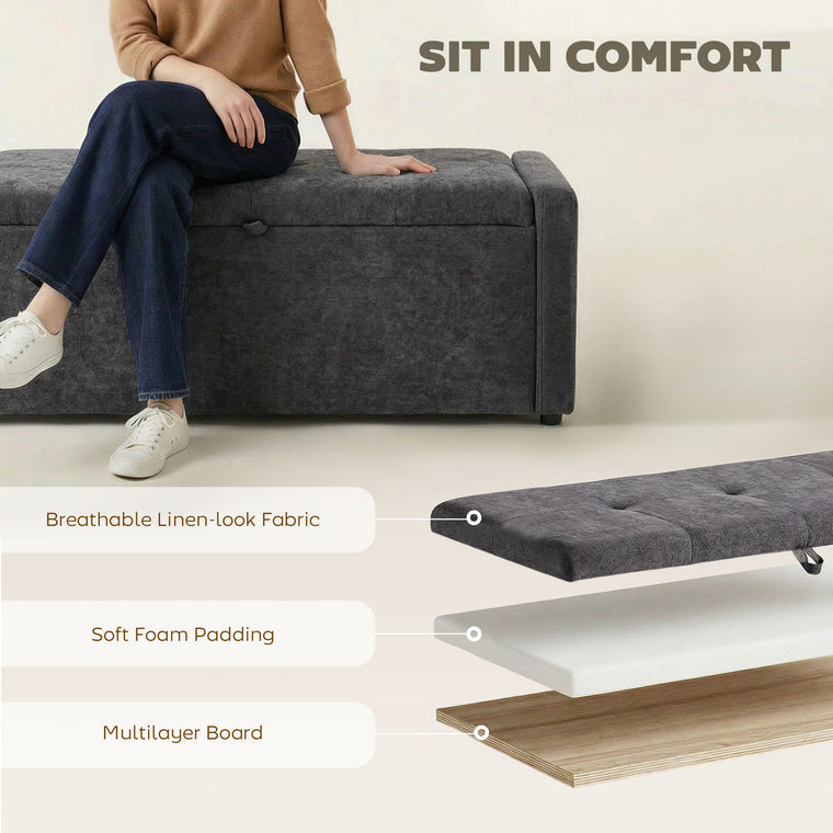 Linen-Look Storage Ottoman Bench
