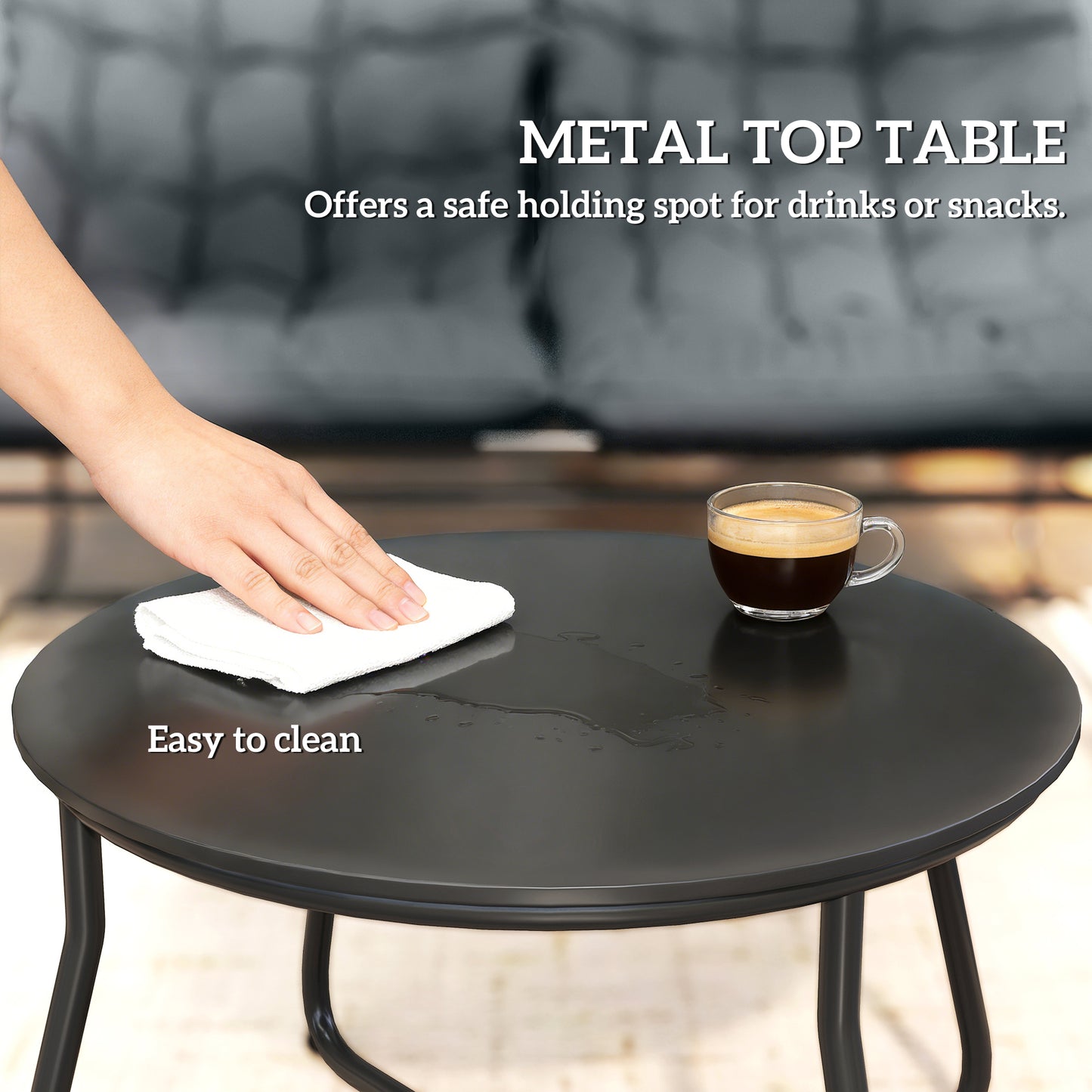 4 Piece Patio Furniture Set, Outdoor Furniture Conversation Set with Loveseat, Chairs Round Metal Table, Cushions, Grey