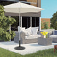 25 lbs Market Umbrella Base Holder 17.5" Round Parasol Stand with Rattan Design for Patio, Outdoor, Backyard, Black