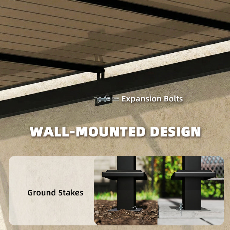 11' x 10' Hardtop Lean-To Pergola Gazebo with Aluminium Frame