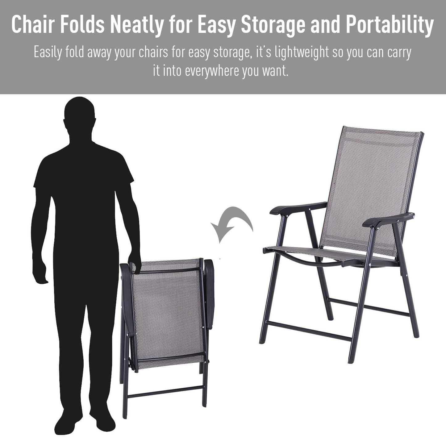 Outdoor Dining Chairs Set of 2, Folding Patio Dining Set with Texteline and Steel Frame for Park Convenient Seat