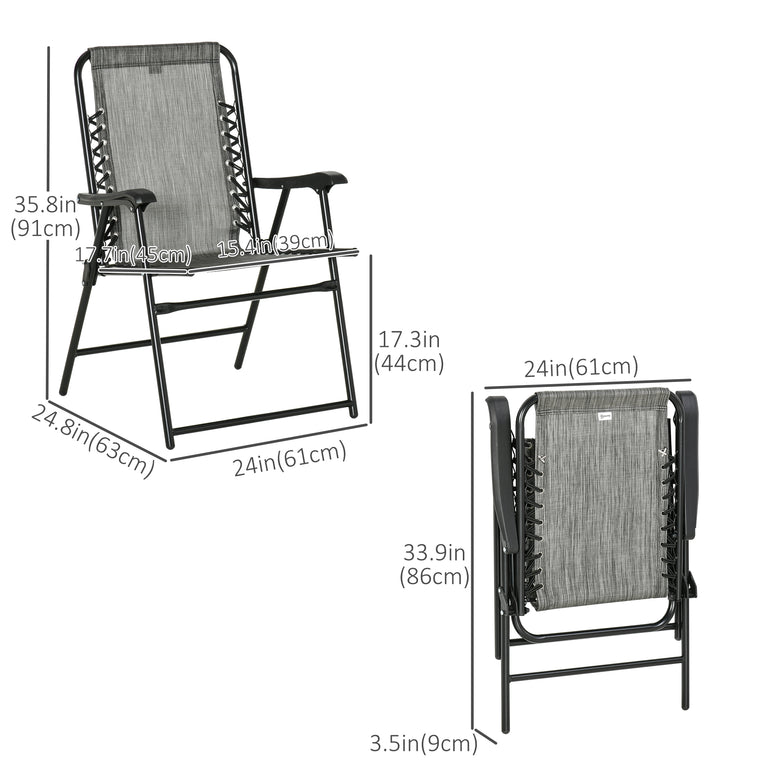 Set of 2 Grey Folding Patio Chairs with Armrests