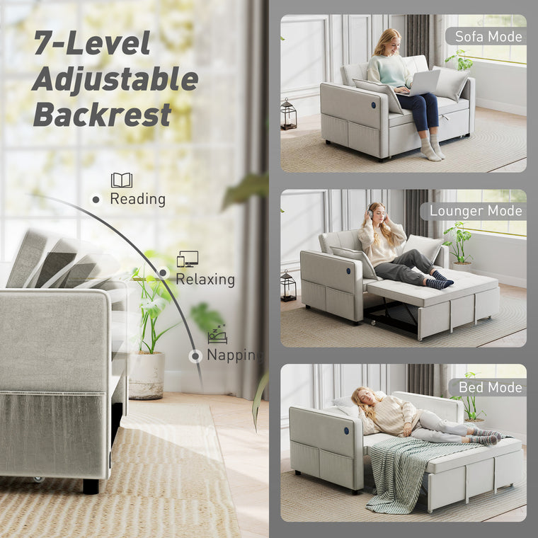 Convertible Sofa Bed with Pull-Out Sleeper and USB