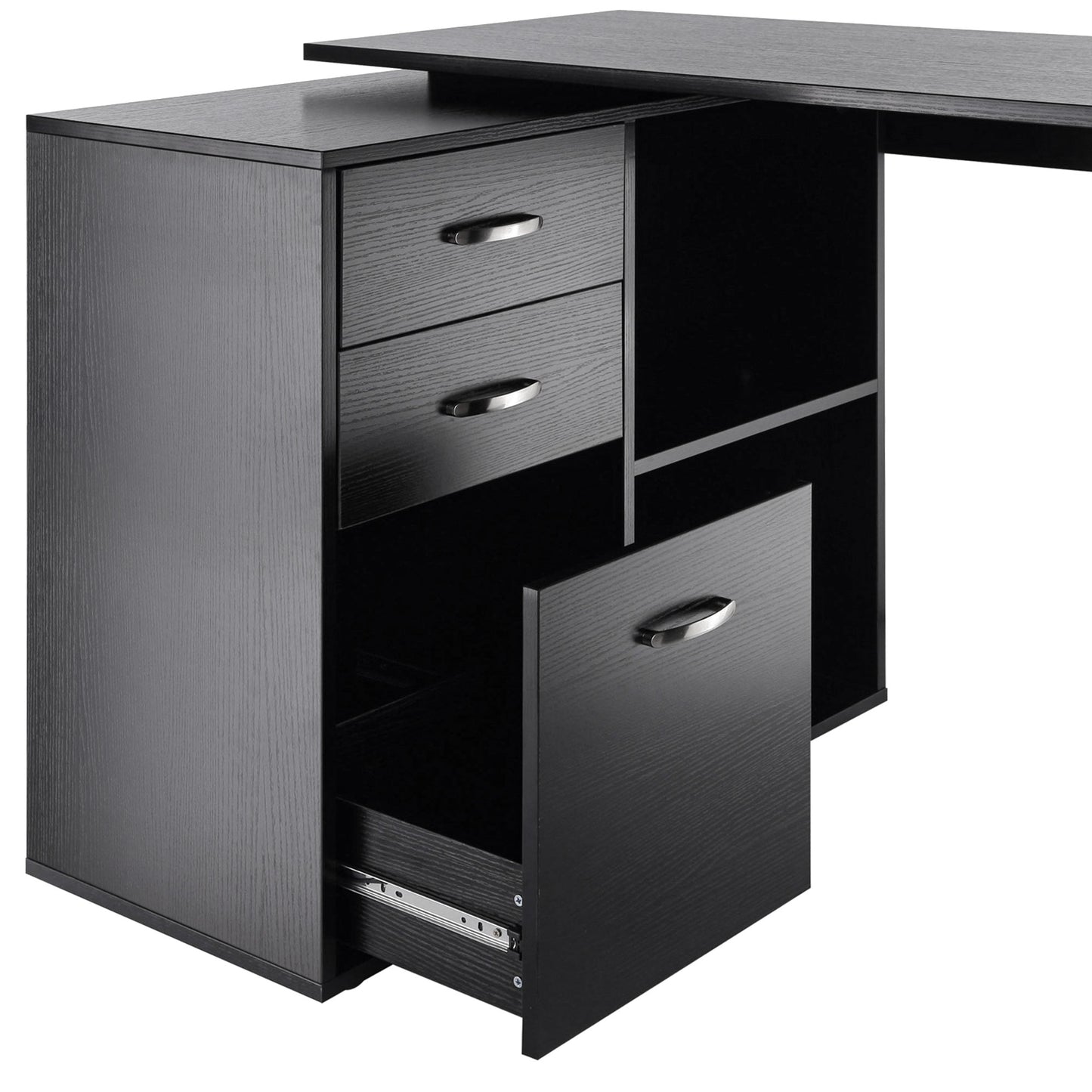 L-Shaped Corner Straight Writing Desk with Storage Shelf, Drawer, Home Office PC Table Computer Workstation, Black