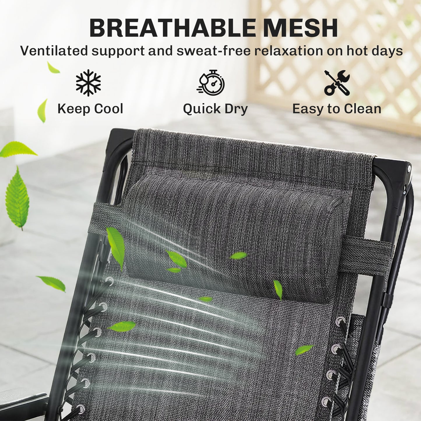 Zero Gravity Chair Set of 2 with Canopy Shade, Outdoor Folding Lounge Chair with Side Tray, Cup Holder, Reclining Lounger with Breathable Mesh Seat and Pillow, Dark Grey