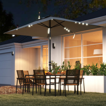 Patio Umbrella with 22 LED Solar Lights and Tilt, Light Grey