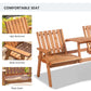 Garden Bench for 2 Persons with Middle Table and Umbrella Hole, 2-Seater Outdoor Wooden Bench with Slat Design, Orange