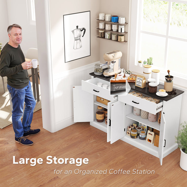 55" Farmhouse Buffet Cabinet with 4 Barn Doors - White