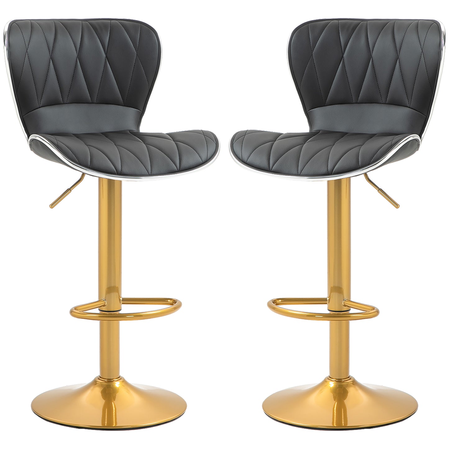 Counter Height Bar Stools Set of 2, Adjustable Height Bar Chairs with Swivel Seat, PU Leather Upholstery