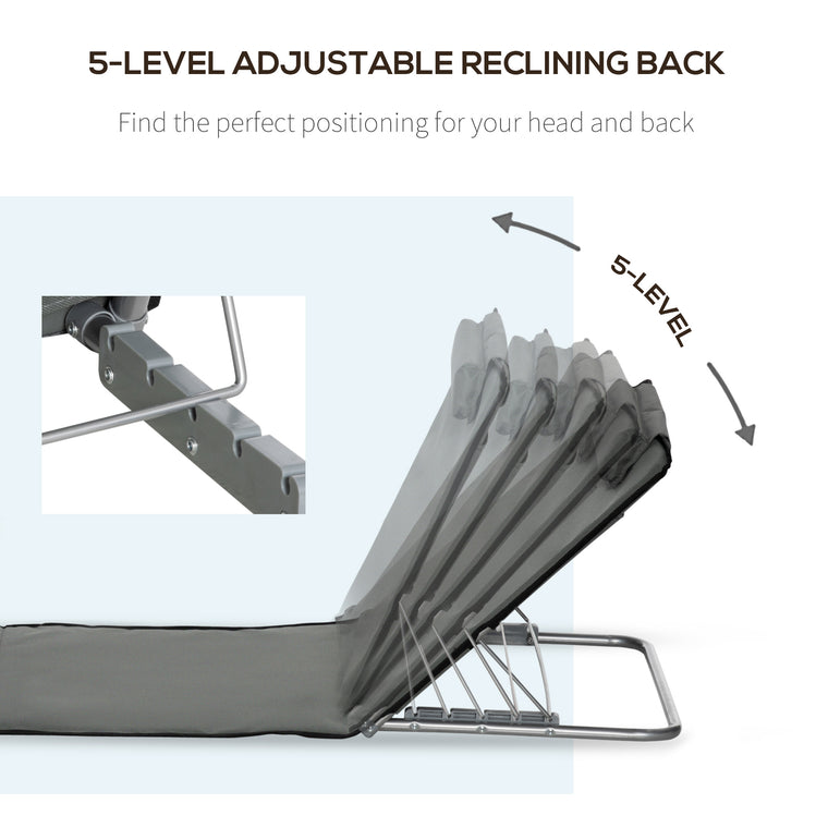 Set of 2 Grey Folding Beach Lounge Chairs with Steel Frame