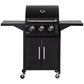 Outdoor 3 Burner Gas Grill Portable Barbecue w/ Wheels, Warming Rack, Shelves, Cabinet, Thermometer, Black