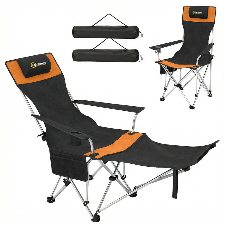 2-Piece Reclining Camping Chair with Footrest & Cup Holder