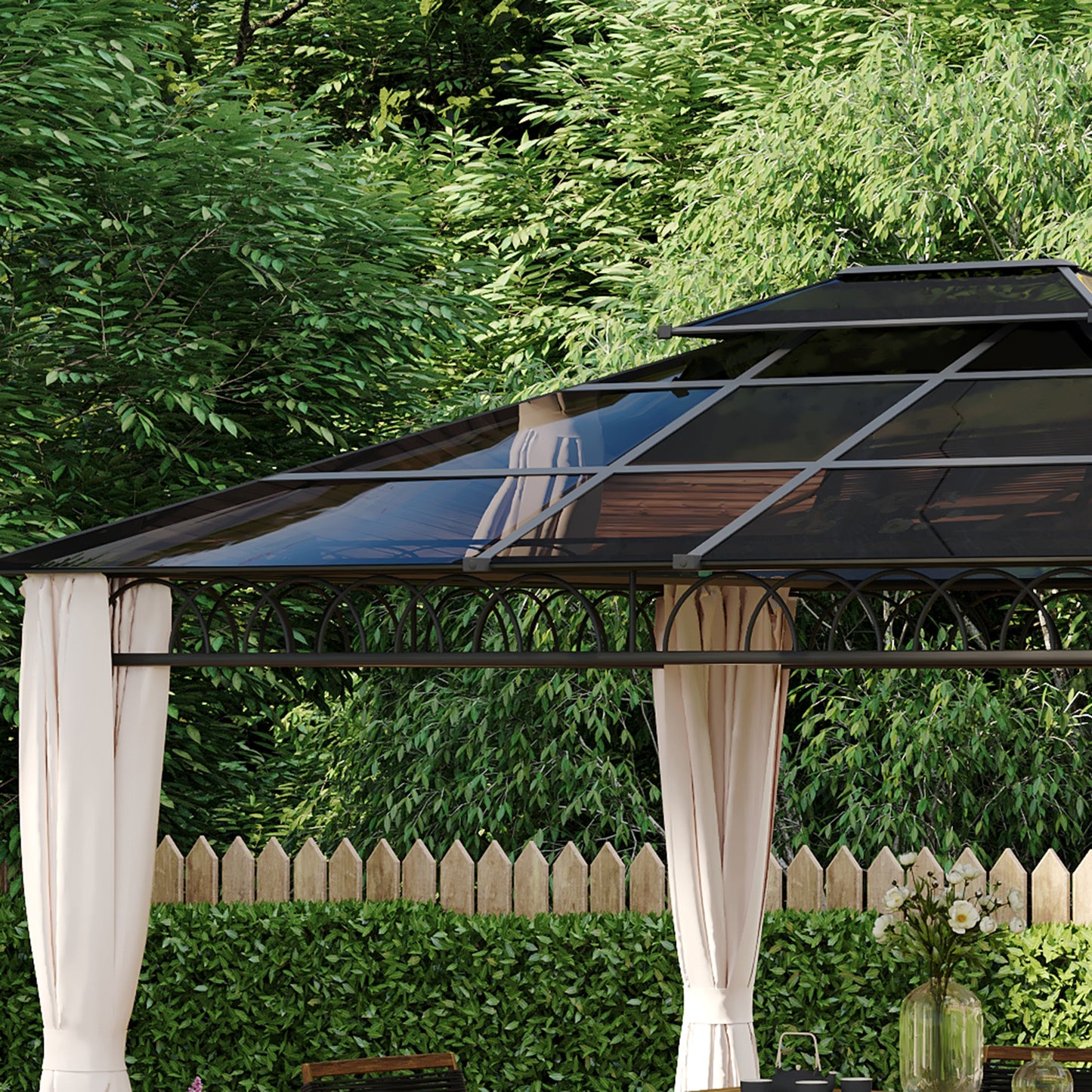 10' x 12' Outdoor Hardtop Gazebo Canopy w/ Double PC Roof, Steel Frame, Nettings, Curtains for Garden Lawn Deck, Khaki