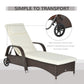 Wicker Chaise Lounge, Outdoor Lounge Chair, PE Rattan Patio Sun lounger with Head-rest, 5-Level Height Adjust Backrest, Cushion, & Wheels, Mixed Grey and Grey