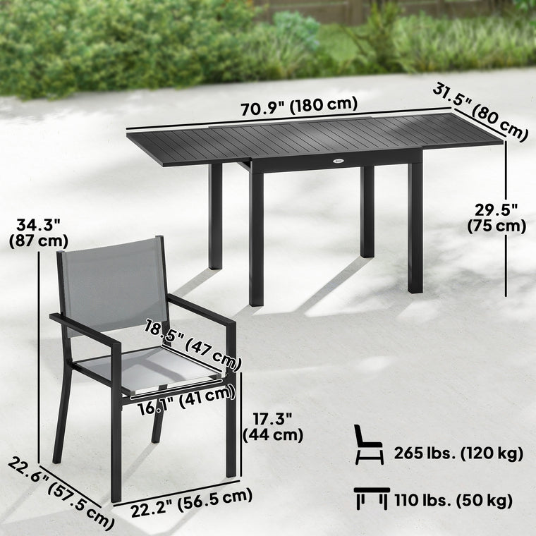 7-Piece Aluminum Dining Set for 6 with Extendable Table