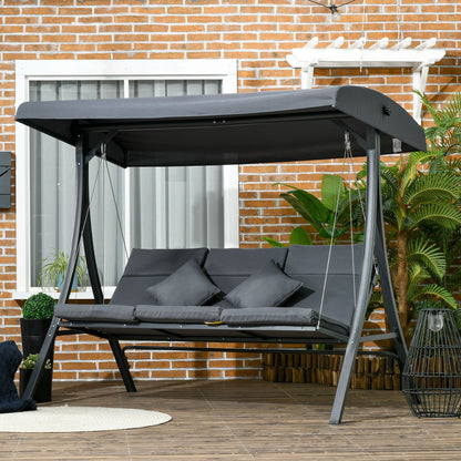3-Person Porch Swing with Adjustable Canopy and Cushioned Seat