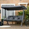 3-Person Patio Swing Chair, Outdoor Porch Swing Bench with Adjustable Canopy, Cushioned Seat, Dark Grey