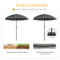 6ft Beach Umbrella, Outdoor Sun Shade Parasol with Push Button Tilt, Ruffled UV50+ Vented Canopy, Dark Grey