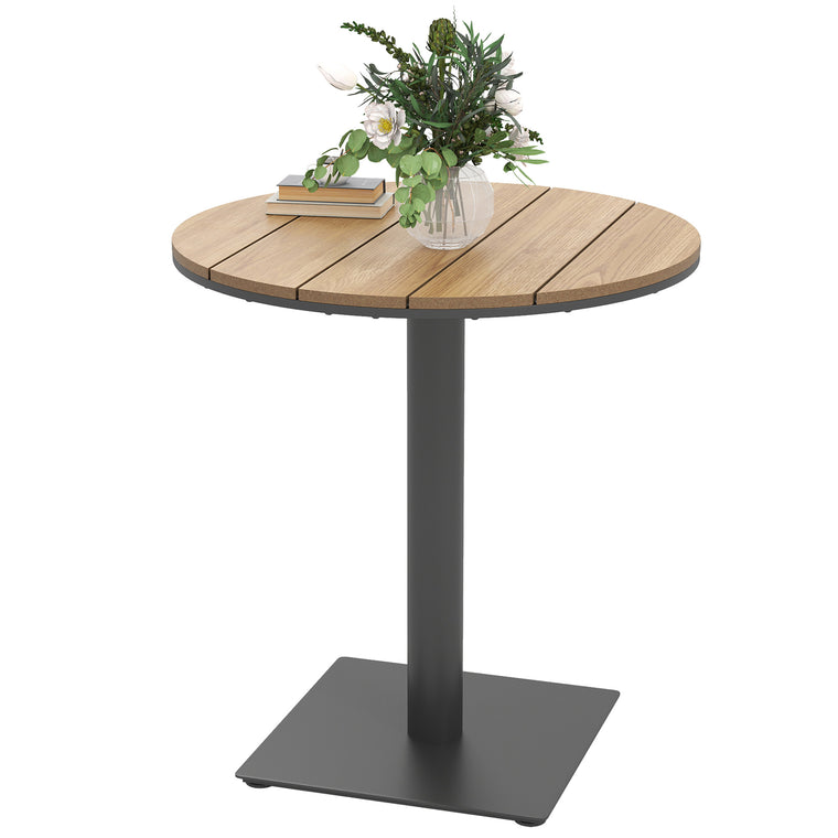 28" Weather-Resistant Round Side Table, Slatted Design