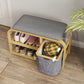 Bamboo Entryway Bench, Shoe Storage Bench with Cushion, Slat Shelves, Pull-Out Basket for Hallway, Entryway, Nature Wood