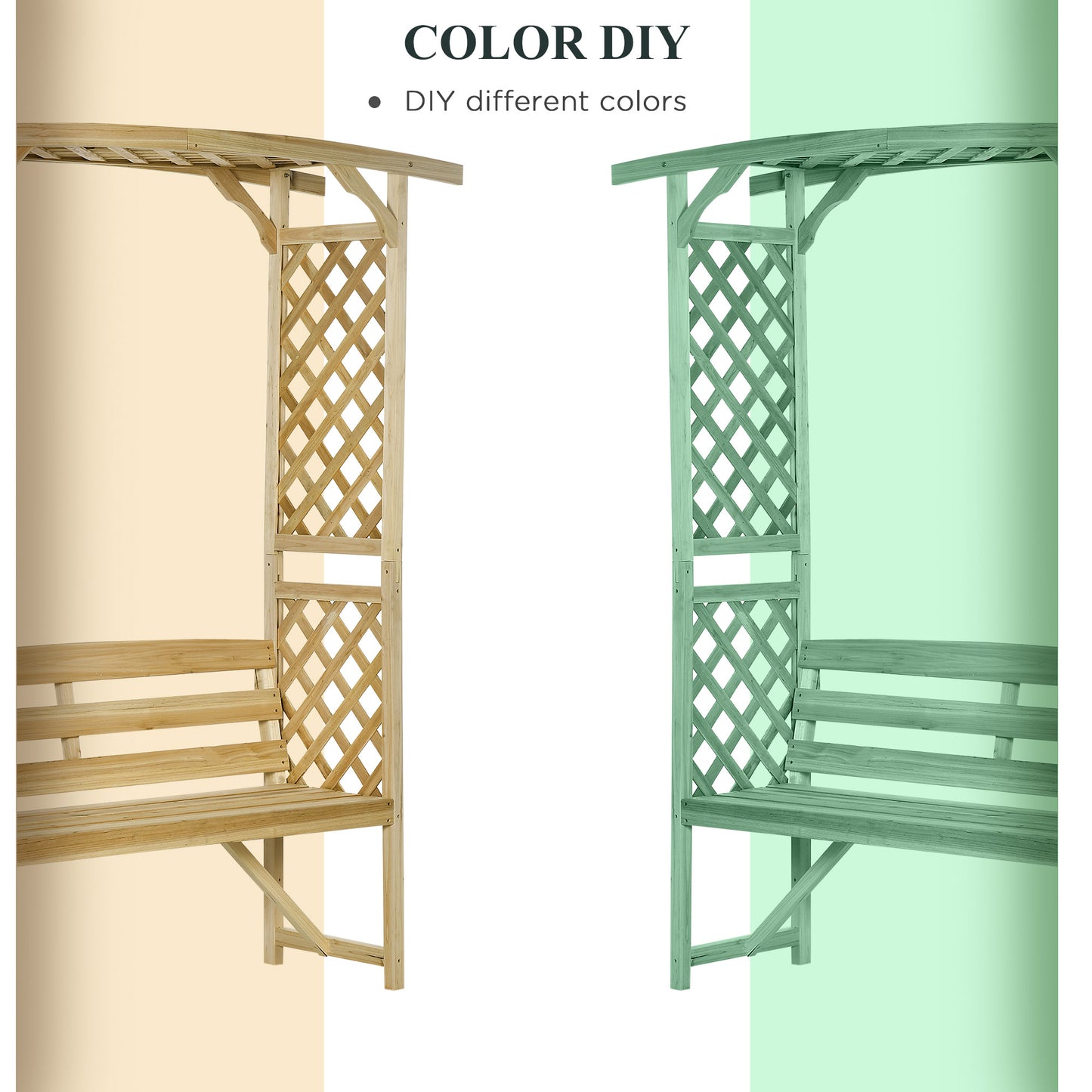Natural Wood Garden Arch with 2-Person Bench