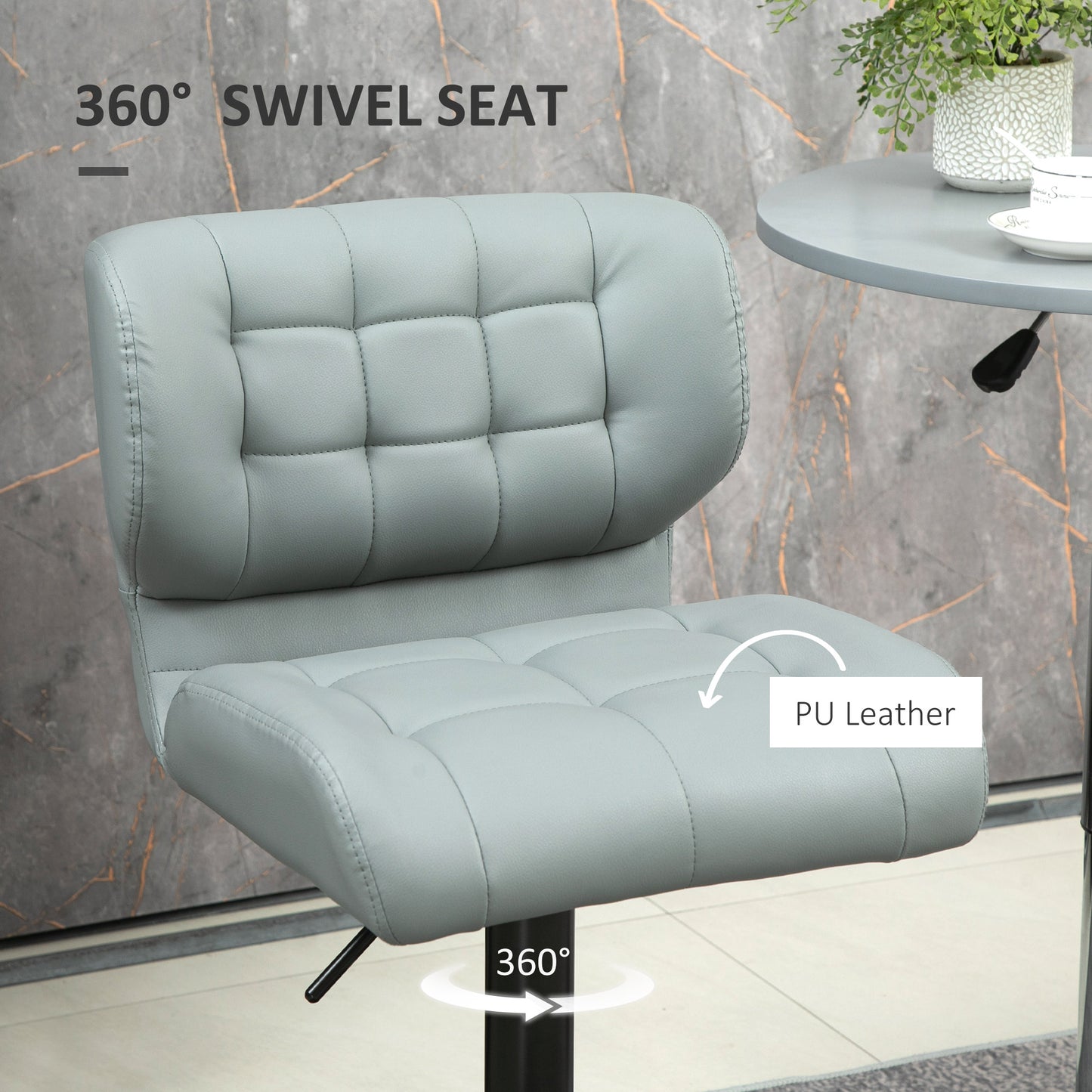 Swivel PU Leather Barstools Set of 2 Adjustable Bar Stools with Footrest Back for Kitchen Counter Dining Room Grey
