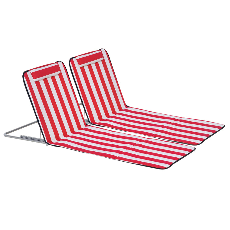 Set of 2 Red & White Beach Lounge Chairs with Steel Frame