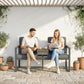 Outdoor Garden Bench with Integrated Table, 2 Seater Patio Loveseat with Thick Cushions, 136 cm Grey