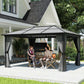 12' x 15' Hardtop Gazebo Canopy with Polycarbonate Roof, Aluminum Frame, Netting, Curtains and Ceiling Hook, Dark Grey