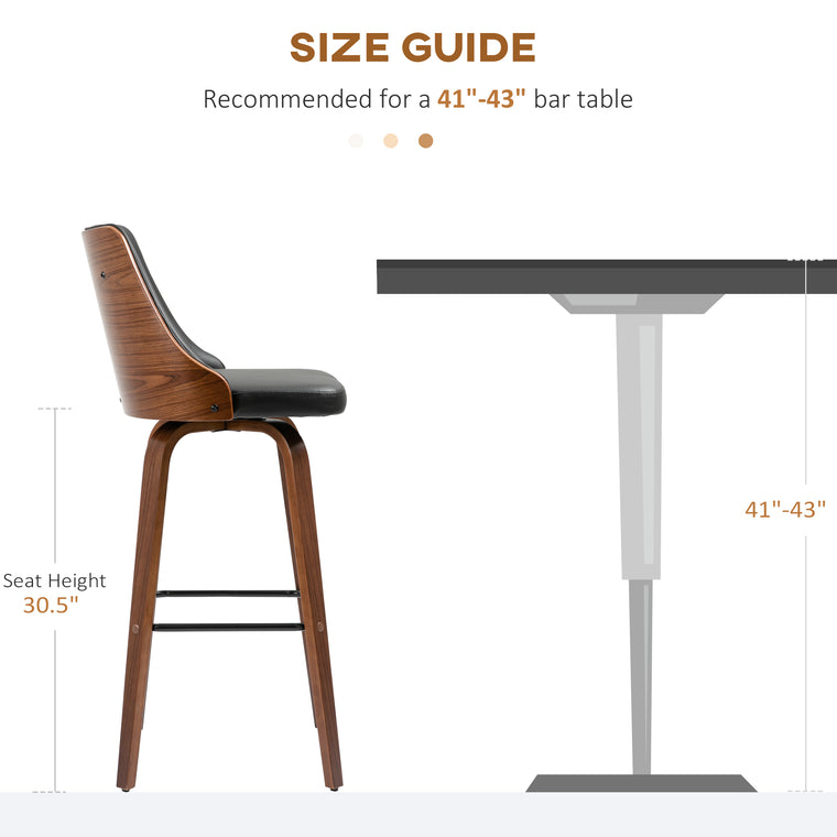 Swivel Bar Stools Set of 2 with Wood Legs - Black