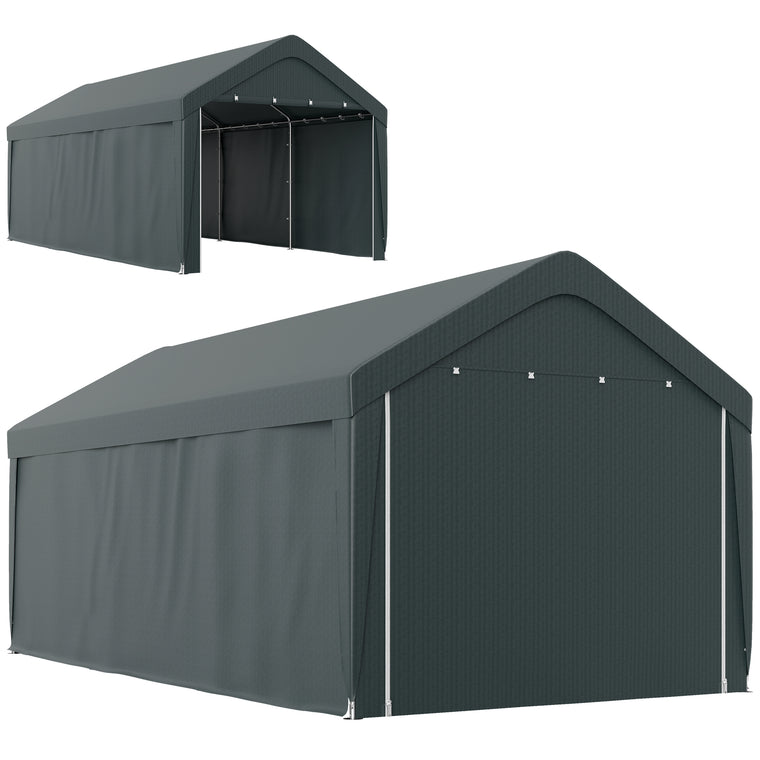 10' x 20' Dark Grey Portable Garage Carport with Roll-Up Doors