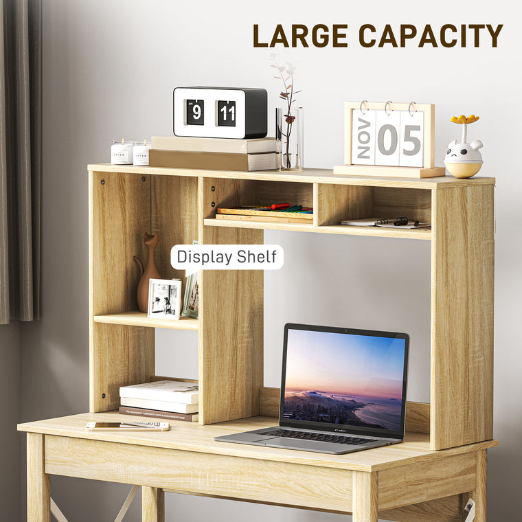 Computer Desk with Hutch & Storage Shelves - Oak