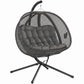 Double Egg Chair with Stand, 2 Person Hanging Swing Egg Chair with Cushion, Pockets, Grey