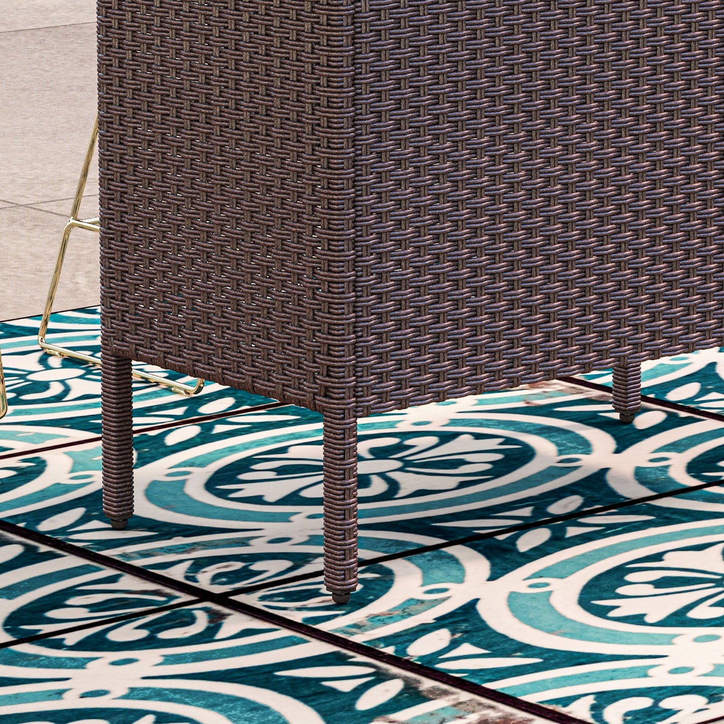 Bar Height Outdoor Rattan Table, Patio Wicker Bar Table with 2 Storage Shelves, 55.1" x 18.5" x 37", Brown
