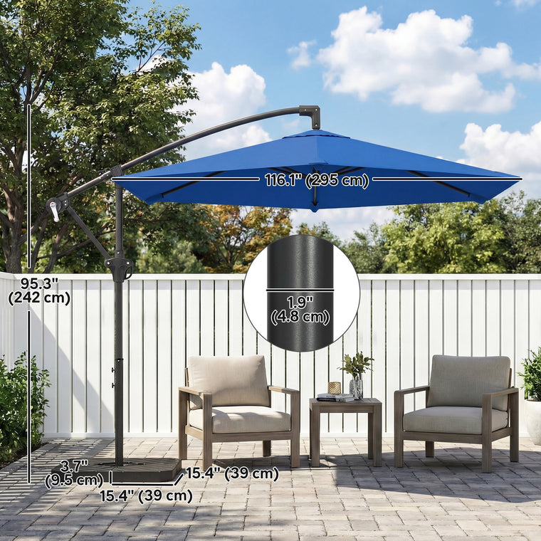 9.7' Navy Blue Offset Umbrella with Fillable Weights