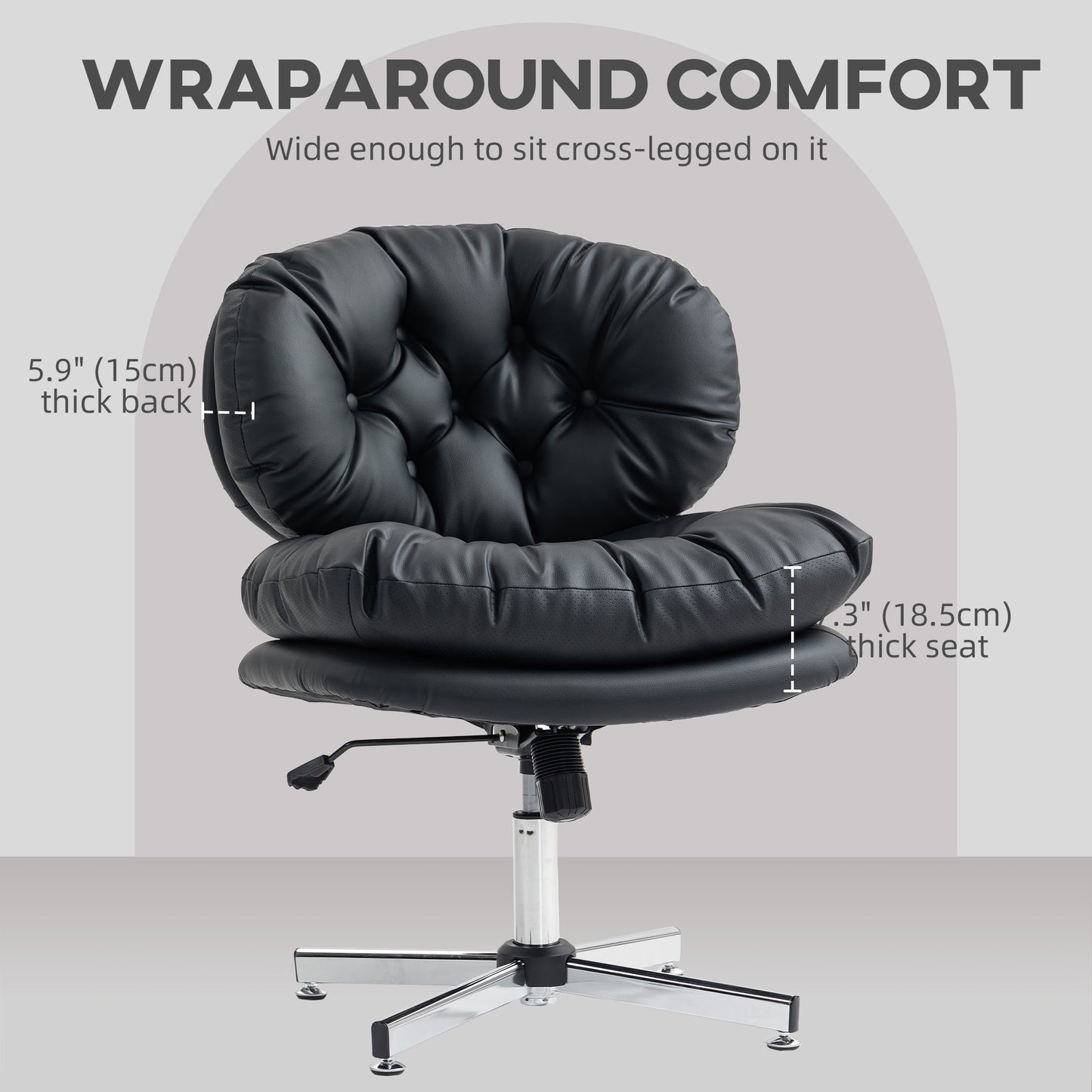 Computer Desk Chair, Armless Office Chair with Wide Padded Seat and Adjustable Height, Black
