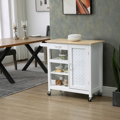 Rolling Kitchen Island with Storage Drawer - White