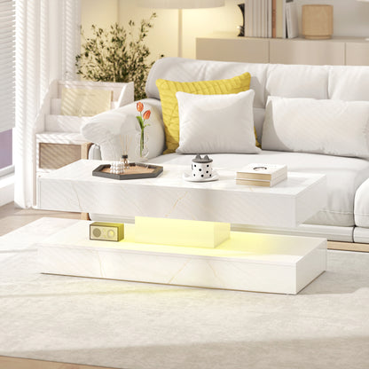 LED Coffee Table with 2 Drawers and Shelf